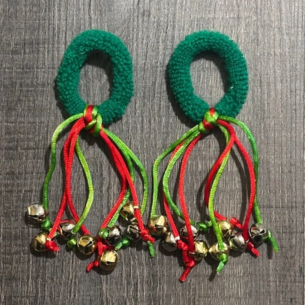 💞 Set of 2 Green Soft Christmas Holiday Jingle Bell Hair Bands